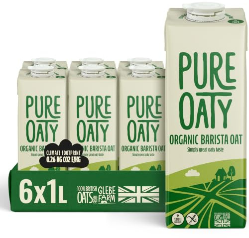 Glebe Farm PureOaty Organic Barista Oat Milk, Vegan, Gluten-Free Milk, Vegan Coffee Creamer & High Protein Plant Milk, Non-Dairy (1L 6-Pack)