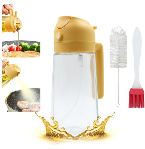 SHUNCHG Oil Dispenser for Kitchen, 2 in 1 oil Spray Bottle and Olive Oil Dispenser, Oil Sprayer for Cooking Air Fryer 470ml for Cooking, Kitchen, Salad, Barbecue, Baking (Yellow)