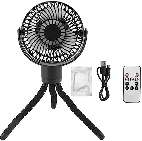 Brilluxa Ventilador de Escritorio Portátil Recargable con Luz LED y Control Remoto, Ideal para Camping, Carrito de Golf, Cochecito, Oficina y Dormitorio