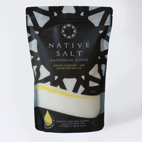 Native Salt: Magnesium Bath Flakes, Ginger, Mandarin & Lime, Infused with Shea Oil, Natural Source of Magnesium, Mineral Bath Flakes, Magnesium Recovery, Vegan & Palm-Oil Free, 1kg