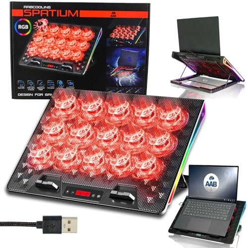 AABCOOLING SPATIUM - Pad di raffreddamento a 15 ventole per Notebook, Laptop, Computer Portatile fino a 17 - Regolazione a 5 livelli - Gaming RGB - Supporto per notebook - Laptop basi - Controllo LCD