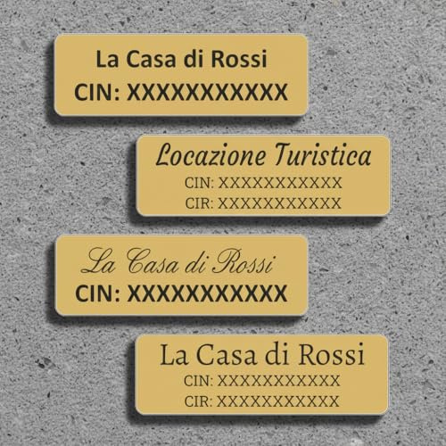 1 Targhetta CIN personalizzata per alloggio turistico – metallo/resistente (Alluminio Oro, 100x30mm)