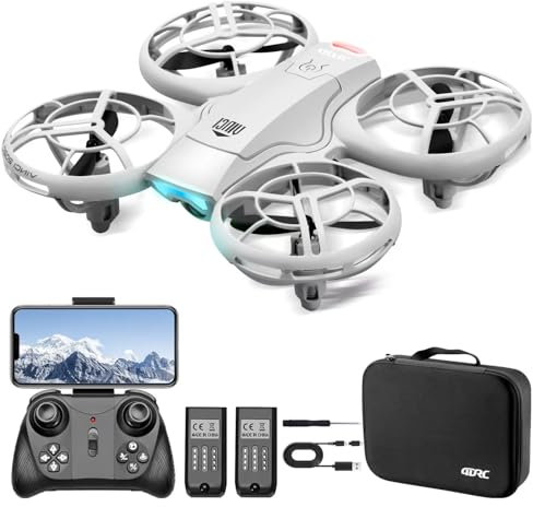 4DRC V8 Mini Drone with 720P Camera for Kids Beginners, RC Quadcopter with 2 Batteries Longer Flight Time, Altitude Hold, Headless Mode, Palm Take off, QuickShots, Built-In Propeller Guard, Grey