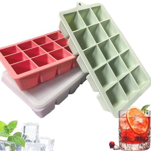 3 Pack Large Silicone Ice Cube Trays with Lids, 45 Cubes Ice Trays，BPA Free & Reusable, Perfect for Whiskey, Cocktails, Drinks & Baby Food, Dishwasher Safe