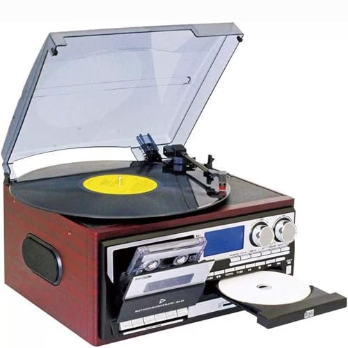 Skivspelare, retro bluetooth vinylskivspelare med inbyggda högtalare, CD-spelare kassettspelare, 3-växlad vinylspelare, frostat dammskydd, för underhållning