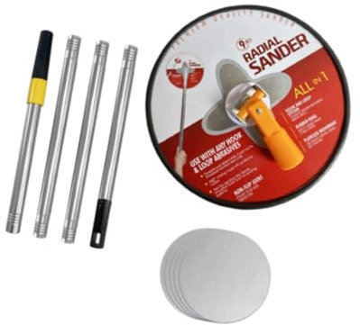 Perfeclan Drywall Pole Sander, 360° Rotating Radial Round Head, Manual, Red, 9 Inch, 120 Grit, Includes 5 Sanding Sheets & 4 Section Poles