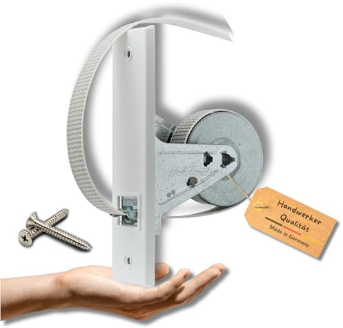 Roller Shutter Belt Winder Flush-Mounted – Roller Shutter Winder with Cover White [Made in Germany by Hub-Fenster] – Roller Blind Belt Winder for Roller Shutter Belt 23 mm [Without Strap] (Hole