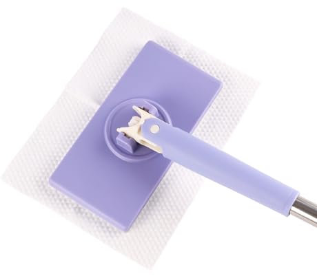 Taekooki Mini balai mains libres avec changement automatique de tissu et tête rotative à 360° – Compatible avec les serviettes réutilisables et les lingettes jetables pour sols, murs, et plus encore
