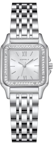 CIVO Montre Femme Acier Inoxydable: Argent Rectangulaire Quartz Analogique - Etanche Montre Élégant Cadeau pour Femmes et Filles