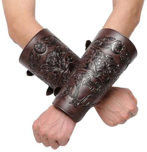 1 Paire de protège-Bras médiévaux en Cuir synthétique pour Cosplay, Protection des Avant-Bras avec Largeur réglable pour Halloween, scène