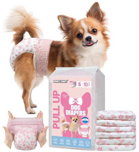 Dono Couche Chien Femelle jetables, 10 pièces, Couche pour Chien Femelle Chaleur, Couche pour Chat, Culottes pour Chiens, Super absorbantes, Incontinence, S (22-43 cm)