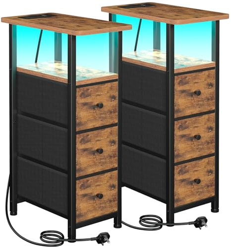 LOAKEKEL Narrow Bedside Table Set of 2, Slim Side Table for Bedroom
