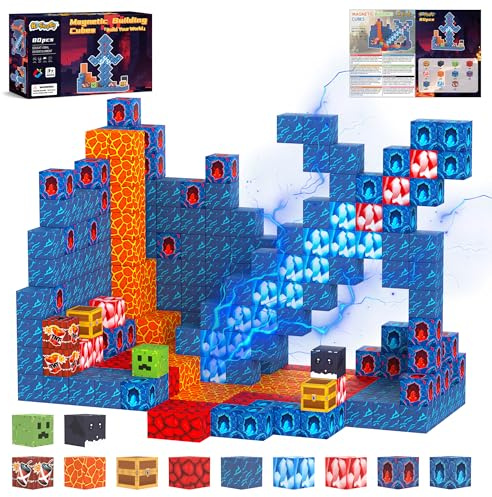 HISHOPTOY Blocchi di costruzione magnetici 80 pezzi Blocchi di costruzione Magneti Bambini da 3 4 5 6 7 8 9 Anni Giocattoli Montessori Creativi per ragazzi Ragazze Regalo Compleanno Mondo