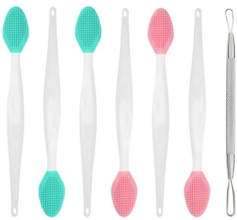 ZEMINRI 6 Pièces Pinceau À Lèvres Exfoliant 1 Pièce Tire Comedon Point Noir Extracteur Design Double Face pour un Nettoyage en Profondeur du Visage pour Femmes et Filles (7 Pièces au Total)
