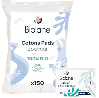 BIOLANE - Duo Lavage du Nez - Serum Physiologique (30 unidoses) + 150 Cotons Pads - Soins Bébé - Fabriqués en France