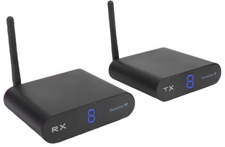 Denash Récepteur et émetteur AV sans Fil, Kit de Système D'émetteur-récepteur -vidéo 5,8 GHz 8 Canaux, Distance de Transmission de 300 M avec Pénétration Murale, pour Appareils AV PAL (Prise UE)