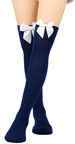 Generico Calze Lunghe Donna con Fiocco Eleganti sopra il Ginocchio per Festival e Natale (L, One Size)
