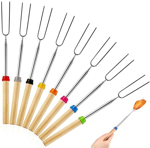Maylatte Grillspett lägereld 8 stycken – teleskopspett lägereld rostfritt stål 31 – 81 cm – spett för lägereld stockbröd med isolerade handtag, camping och grilltillbehör