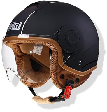 Frcychri 3/4 Demi-Casque Ouvert, Casque Jet Moto Vintage avec Visière, Homologué ECE, Moto Cruiser, Cruiser Chopper Scooter Crash Jet Demi-Coque Casque pour Homme Femme M,Large