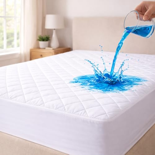 Luxury Double Mattress Protector – Quilted Waterproof Mattress Protector Double Bed – 30cm Deep Pocket Bed Protector with Anti-Allergy Fabric (135 x 190 + 30cm)