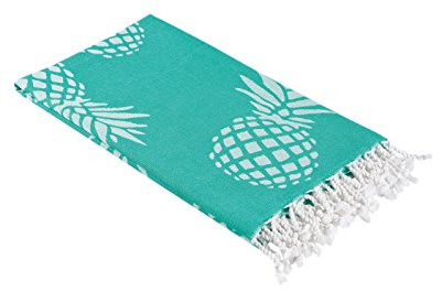 InfuseZen Turkish Bath & Beach Towel – 69 x 39 - Reversible Pineapple Print - 100% Organic Turkish Cotton - Soft, Lightweight, Absorbent Peshtemal - Quick Dry, Sand Free - Pool, Gym - Mint Green