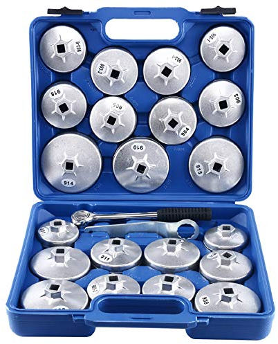 FreeTec 23 tlg Alu Ölfilterkappen Ölfilterschlüssel Öl Wechsel Universal Werkzeug KFZ Satz