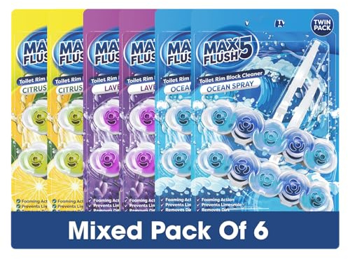 Max Flush 5 Toilet Rim Block Cleaner Mixed Set of 6 (Twin Pack)
