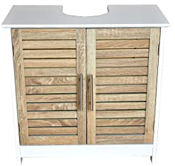 BM 4007 Mobiletto Sottolavabo/Armadietto Sottolavabo, W60xD30xH60cm, MDF, Colore Bianco/Legno Grano, Completo di Due Ante e Un Ripiano
