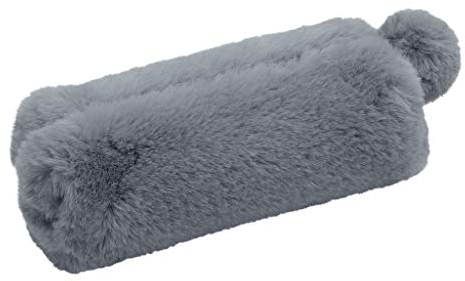 WEDO 24274041 Schlampermäppchen FLUFFY, mit Fellkugelanhänger, aus Polyesterplüsch, mit Innenfutter, blaugrau