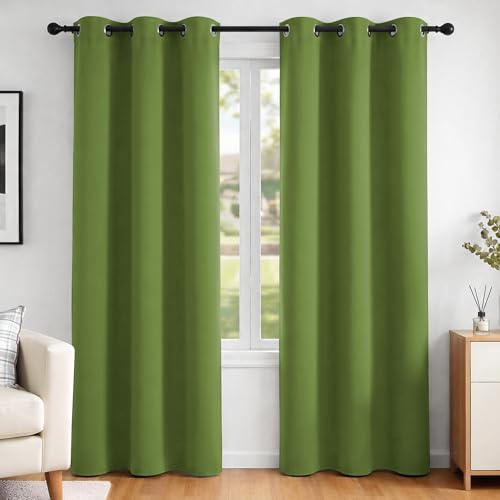 Deconovo Home Decoration Thermal Insulated Curtains Blackout Curtains Eyelet Curtains for Living Room Grass W42 x L95 Inch One Pair