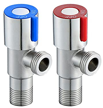2 Stück Wasserhahn Winkelventil, Eckventil, Edelstahl Wasserventil, Edelstahl Winkelventil Auslaufsicheres Für Badezimmer, Küche, Waschbecken, Toilette(Blau, Rot)