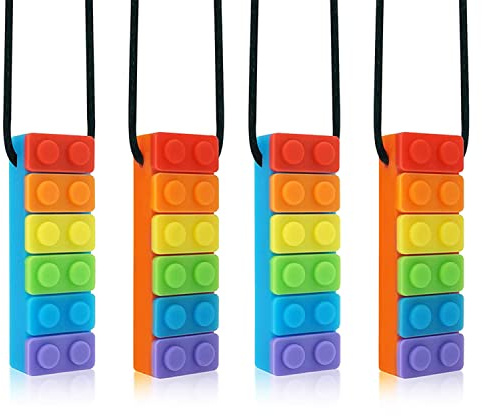 Sensory Chew Necklace 4 Pack Set, Seeway Rainbow Chew Toys for Autistic Children, Boys and Girls with ADHD, Anxiety, Biting Needs, Oral Sensory Motor Aids,Food Grade Safety Silicone