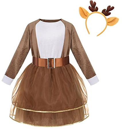 yolsun Halloween Deer Costume for Girls Christmas Reindeer Princess Dress Fancy Party Outfit