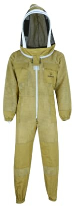 BIENE24 Imkeranzug Premium mit Atmungsnetz + Fechtschleier für Bienen Wespen Insekten Imkerei Stichschutz Insektenschutz S M L XL XXL XXXL, L · braun
