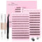 Glowing Win Faux Cils Individuel Kit Extension de Cils Professionnel avec Lash Lash Bond&Seal Applicateur Mélanger deux paquets Faux Cils Naturel avec Colle de Cils Réutilisable DIY Cluster Lashes Kit