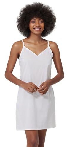 BEAUZSUZSANA Women's Full Slip for Under Dresses 100% Cotton Adjustable Spaghetti Strap Cami Shapewear Dresses V Neck (White,L)