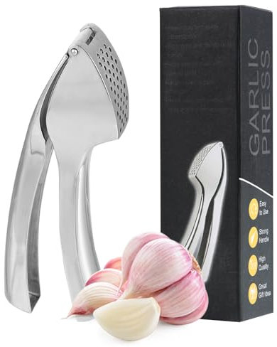 Schiaccia aglio – Spremi aglio – Schiaccia aglio acciaio inox – Affettatrice senza sforzo – Maneggevole – facile da pulire e resistente