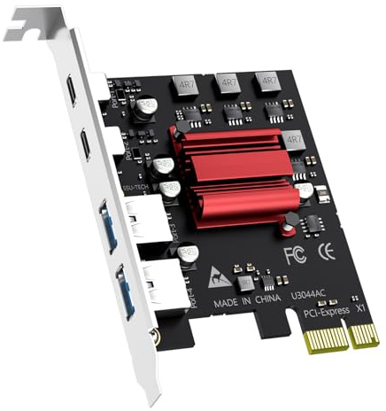 GLOTREND U3044AC 4-Port PCIe USB Expansion Card, 2 USB-C and 2 USB-A (USB 3.2 Gen 1), Compatible with Windows and Linux (Not Support Mac OS)