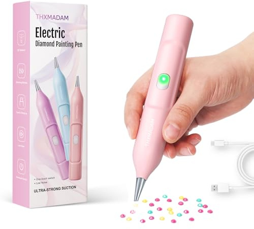 ThxMadam Elektrischer Diamond Painting Stift Pro, Cordless Electric Diamond Painting Pen with Vacuum Pump, Werkzeuge & Zubehör für DIY Diamantmalerei, USB-C Charging (Rosa)
