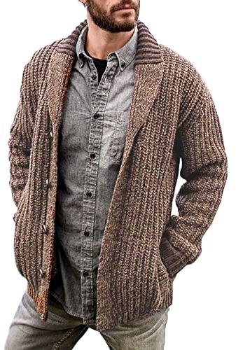 Celanisai Chaqueta de punto para hombre de punto grueso cárdigan casual con cuello chaleco manga larga con botones chaquetas de punto chaqueta de punto unicolor de punto fino chaqueta de invierno, O