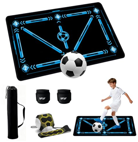 Hombees Soccer Training Equipment, Soccer Training Mat 35 X 24IN, Football Footstep Training Mat for Footwork and Ball Mastery with Storage Bag & Return Net, Idea for Kids, Adults, Coaches