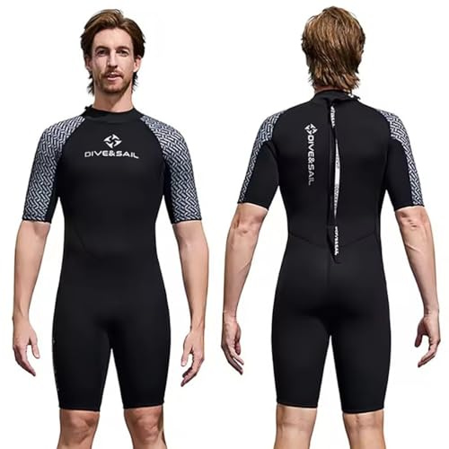 Men,XL,Combinaison Shorty 2Mm en Néoprène pour Homme et Femme – Combinaison de Plongée Une Pièce À Fermeture Éclair Frontale, Manches Courtes et Jambes Courtes – Idéale pour Snorkeling, Plongée
