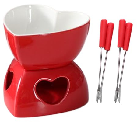 Générique Tasse Fondue Chocolat Bougie, Mug Fondue Au Chocolat avec 4 Fourchettes, Pot À Fromage en Céramique, Petits Service À Fondues pour Beurre Et Caramel