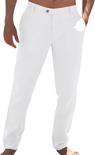 LVCBL Pantalon Lin Homme Été Coupe Large Décontracté Taille Élastique Droite pour Loisirs et Voyage