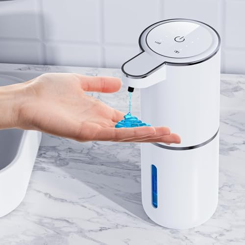 Automatic Liquid Soap Dispenser, 12.8oz/380ml Wall Mount Touchless Soap Dispenser with Sensor, 4-Level Adjustable, IPX5 Waterproof, USB Rechargeable for Bathroom, Kitchen