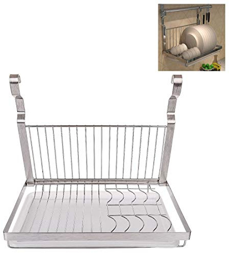 GODNECE Escurreplatos de acero inoxidable plegable para utensilios de cocina, soporte para secado de platos, cesta escurridora, soporte para utensilios de cocina