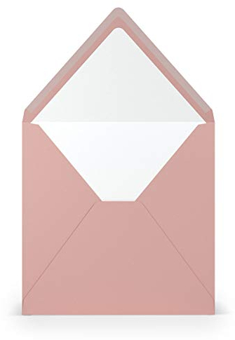 PAPERADO 25 Briefumschläge quadratisch Rose gerippt Alt-Rosa - 100 g/m² Kuvert Ohne Fenster 16,4 x 16,4 cm - Hochzeits Umschläge mit Nassklebung spitzer Klappe