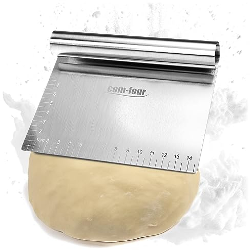 COM-FOUR® Premium spatola per pasta, tagliapasta in acciaio inossidabile, tagliapasta con manico tondo, tagliapasta con lati dritti, spatola da cucina (1 pezzo - color argento - arrotondato)