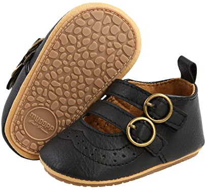 Baby Girls First Walking Shoes Mary Jane PU Leather Anti-Slip Princess Shoes Infant Baby Shoes 0-6 Months,F Black