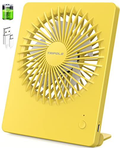 TriPole Desk Fan Silent, 3 Speeds USB Fan 2000mAh Rechargeable Battery Fan Last 4-16h Working Portable Fan, 180°Adjustable Mini Fan 30dB Table Cooling Fan for Bedroom, Office, Library, School-Yellow
